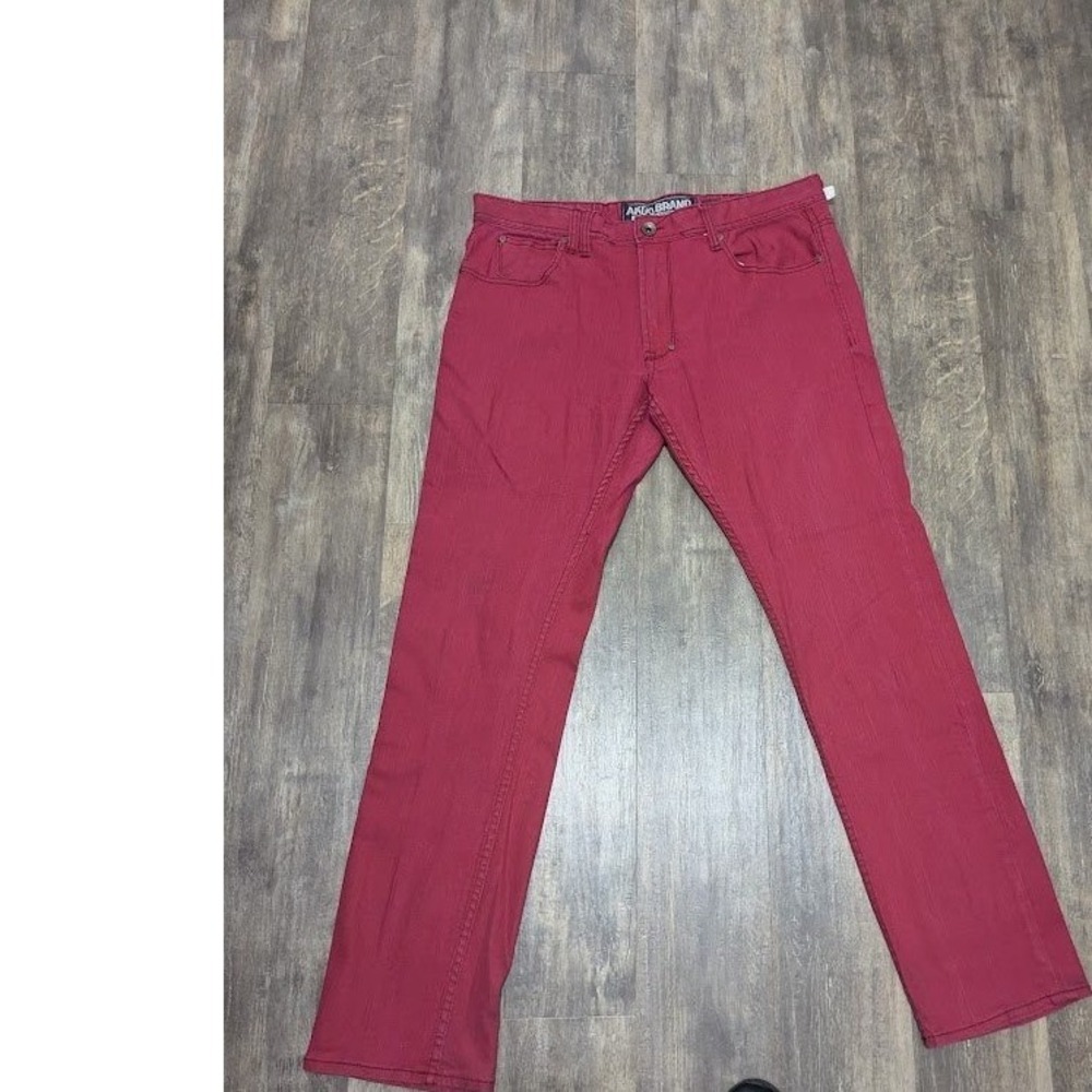AKOO Brand Mens Straight Leg Denim‎ Jeans Burgundy Red Size 36x32 Streetwear